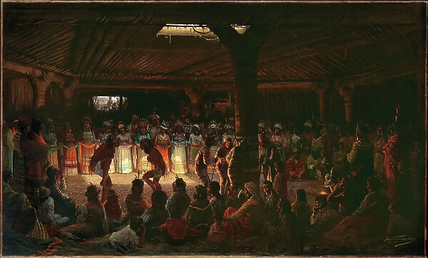 Dance in a Subterranean Roundhouse at Clear Lake, California, 1878 (oil on canvas)