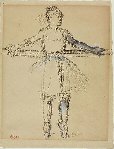 Dancer at the Bar (on Point), c. 1885 (charcoal with pastel and estompe on tan laid paper)