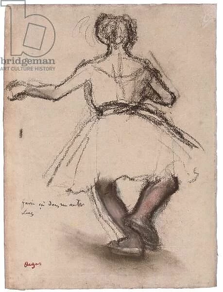 Dancer, Back View, (pastel and charcoal on pink paper)