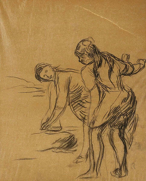Two Dancers; Deux Danseuses, (charcoal on tracing paper)