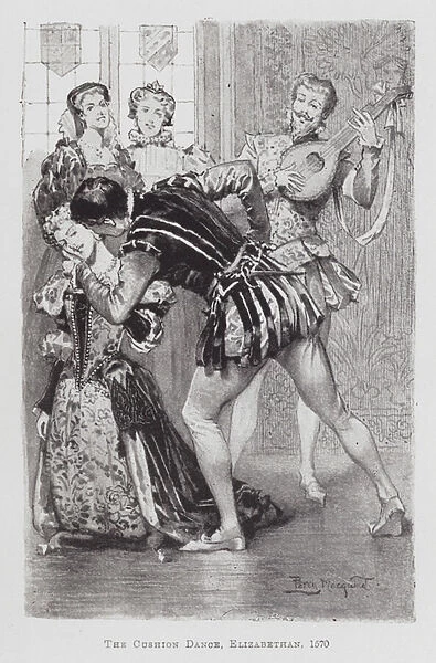 Dancing: The Cushion Dance, Elizabethan, 1570 (litho)