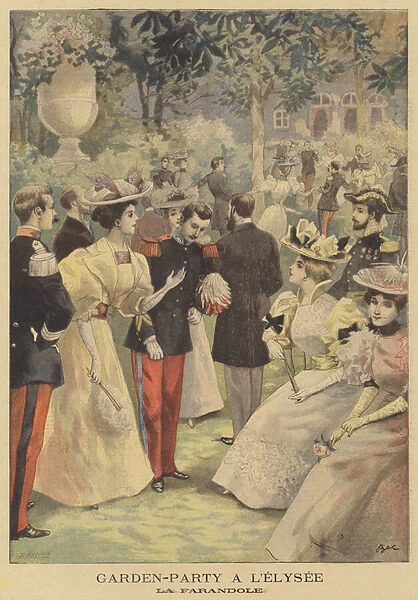 Dancing the farandole at a garden party at the Elysee Palace (colour litho)