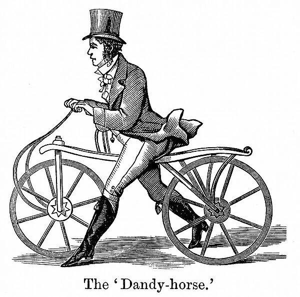 A Dandy-Horse or Draisienne of the type fashionable in about 1820. Woodcut