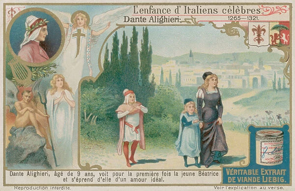 Dante Alighieri sees Beatrice for the first time at the age of nine (chromolitho)