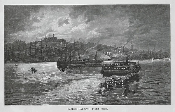 Darling Harbour, Night Scene (engraving)