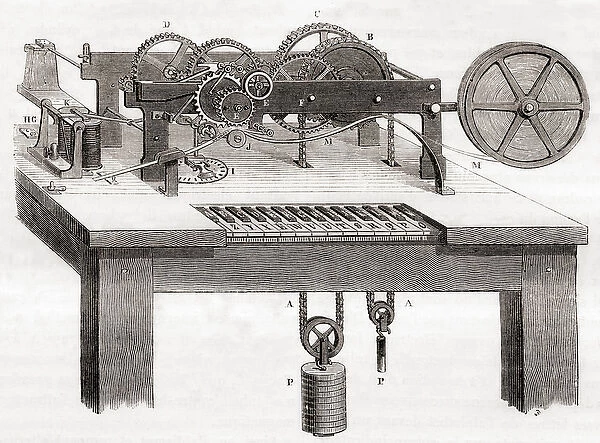 A David Edward Hughes telegraphic printing machine, from Les Merveilles de la Science