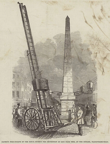 Daviess Fire-Escape of the Royal Society for Protection of Life from Fire, at the Obelisk, Blackfriars-Road (engraving)