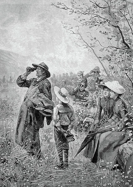 Day trippers watching a maneuver, historical illustration, ca. 1893