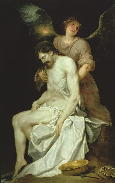 The dead Christ supported by an angel (oil on canvas)