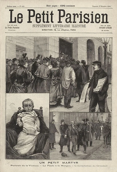 Death of an abandoned three year-old boy in Paris and arrest of his father for neglect (engraving)