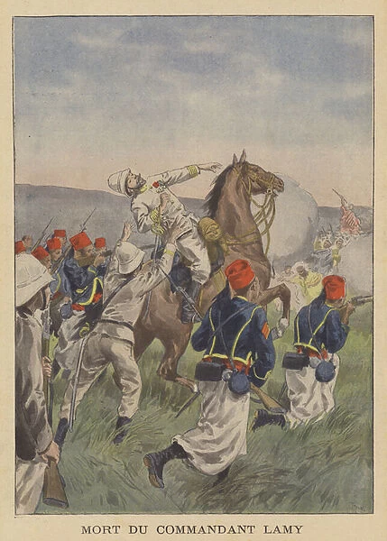 Death of Major Lamy at the Battle of Kousseri (colour litho)