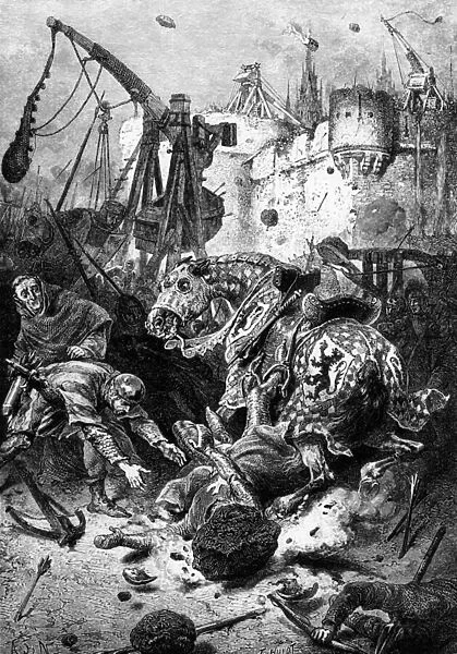 The Death of Simon de Montfort at the siege of Toulouse, 25th June 1218, 1883 (engraving)