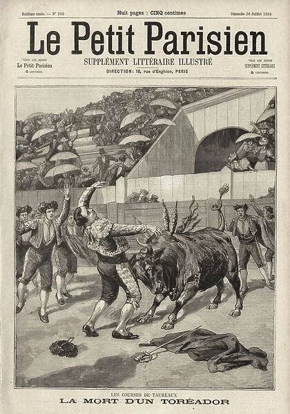Death of Spanish bullfighter El Tito, Perpignan, France, 1896 (engraving)