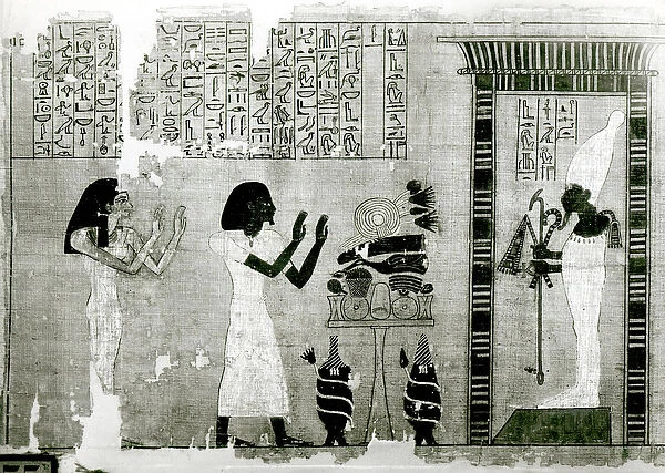 The deceased accompanied by his sister go to pay homage to Osiris