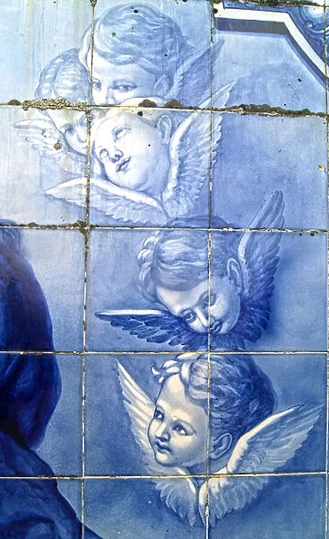 Decorative panel depicting cherubim, Lamego, Portugal. 1738 (ceramic tiles)