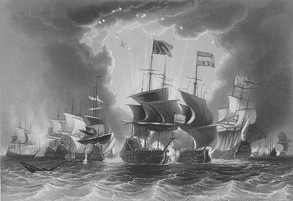 Defeat of the Dutch Fleet by Admiral Blane, engraved by W. French (litho)