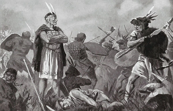 The Defeat of Huascar by Atauhuallpa (litho)