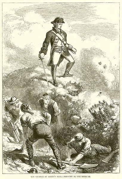 The defence of Breeds Hill: Prescott in the Redoubt (engraving)