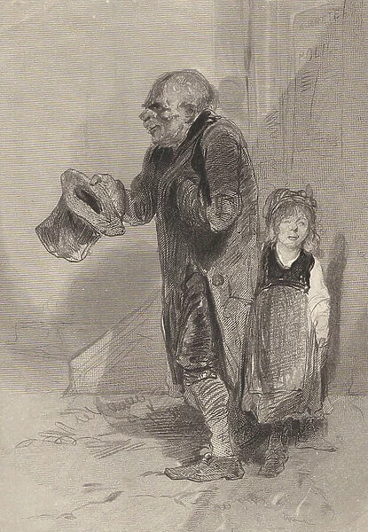 In defiance of the law: Father and child begging, Britain c1840. Begging was against the law