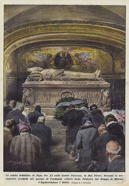 The definitive tomb of Pope Pius XI in the Vatican Grottoes, in St. Peters (colour litho)