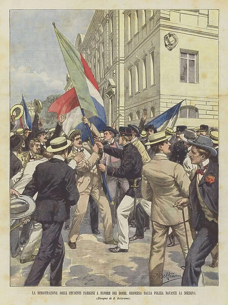 The Demonstration Of The Parisian Students In Favor Of The Boers, Missing By The Police In Front Of The Sorbonne (Colour Litho)