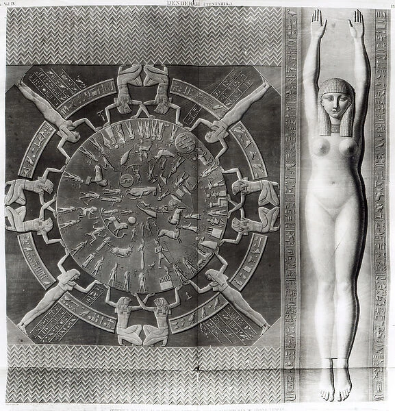 Dendera Zodiac, engraved in 1802 (engraving) (b  /  w photo)