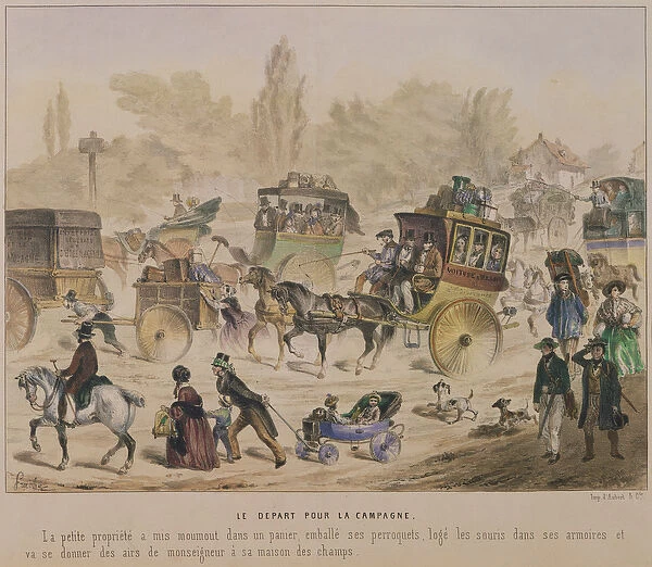 Departure for the country, mid nineteenth century (colour litho)