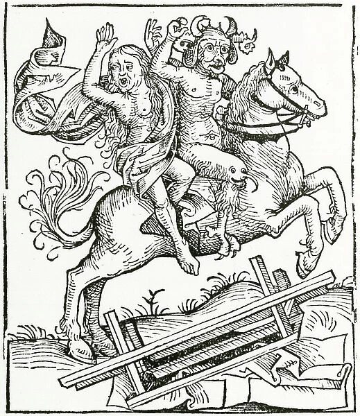 Depiction of witchcraft. 16th century (engraving)