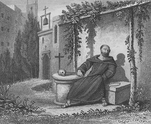 Desiderius, last Lombard King of Italy, living out his last days in France after being obliged to become a monk, late 8th Century (engraving)