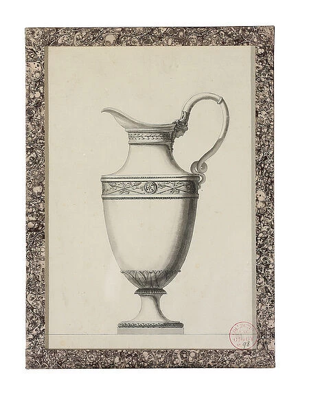 Design for a ewer with a Grecian mask handle (black lead, pen and black ink
