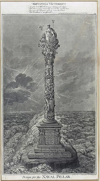 Design for the navy pillar 'Britannia Victorious' Etching from 1800, by James Gillray (1757-1815)