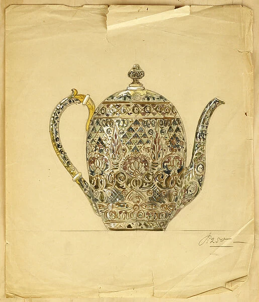 Design for an ovoid silver-gilt cloisonne enamel coffee pot