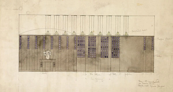 Design for a wall, table and doors, for A. S. Ball, Berlin, 1905 (pencil, watercolour)