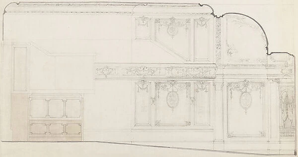 Designs for the interior of the Oxford and Poland Street Cinematograph Theatre: Auditorium side wall, c.1910 (pencil on paper)