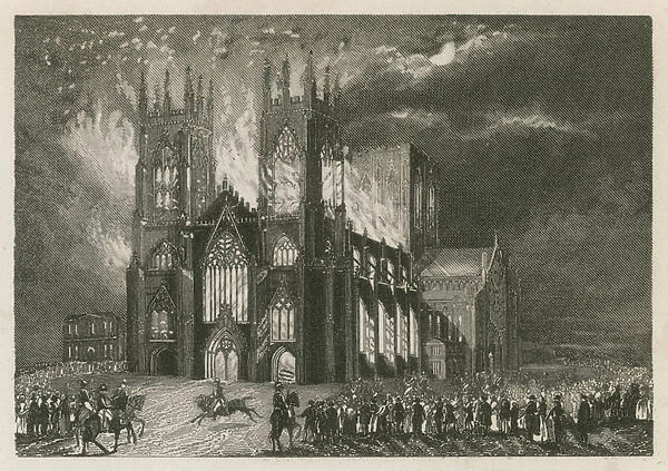 The destruction of York Minster, 1829 (engraving)