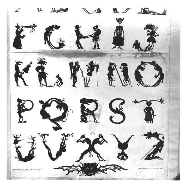 Devilish Alphabet, engraved by Delannois, 1825 (litho) (b  /  w photo) (detail