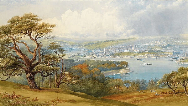 Devonport and Stonebridge from Mount Edgecombe Park, 1880 (w  /  c on paper)