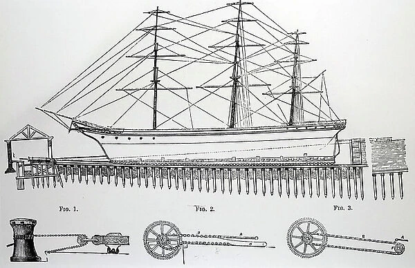 Diagram of a special dry dock for hauling up a ship for repairs, 1850