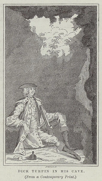 Dick Turpin in his cave (engraving)