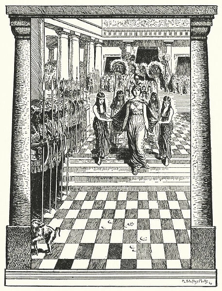 Dido, Queen of Carthage, preparing for her death after being left by Aeneas (litho)