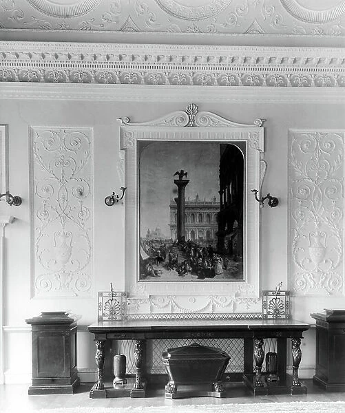 The dining room at Bowood, Wiltshire, from England's Lost Houses by Giles Worsley (1961-2006) published 2002 (b / w photo)