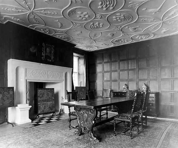 The dining room at Little Ridge, Wiltshire, from England's Lost Houses by Giles Worsley (1961-2006) published 2002 (b / w photo)