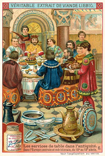Dinner in Central and Southern Europe, 10th-13th Century (chromolitho)