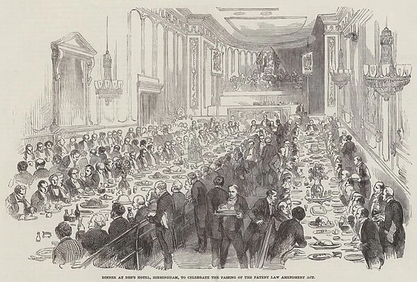 Dinner at Dees Hotel, Birmingham, to celebrate the Passing of the Patent Law Amendment Act (engraving)