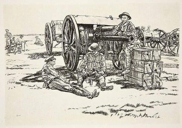 Dinner Time: Men of the RFA, illustration from The Western Front, pub. by Country Life Ltd, 1917 (litho)