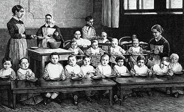 The dinning hall of an orphanage, 1850
