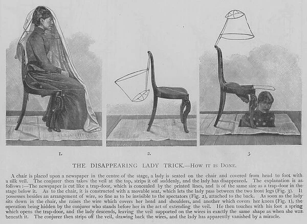 The Disappearing Lady Trick, how it is Done (engraving)