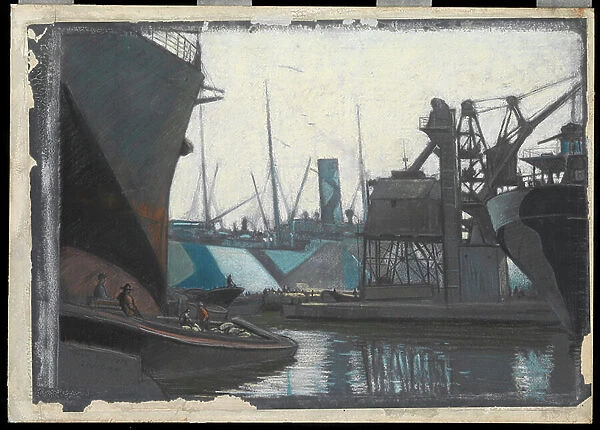 Discharging grain, 1918 (pastel)