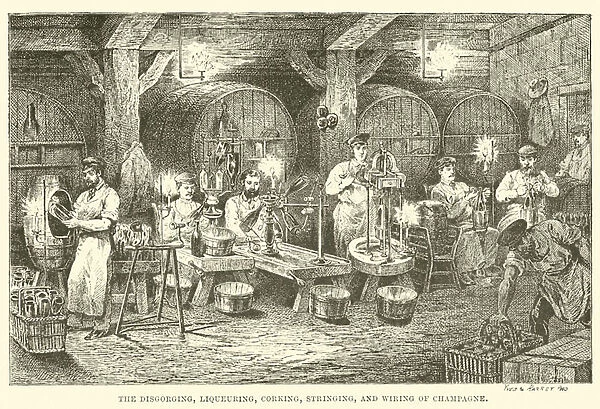 The Disgorging, Liqueuring, Corking, Stringing, and Wiring of Champagne (engraving)