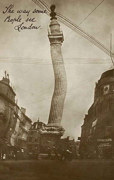 Distorted view of Nelsons Column, London (b  /  w photo)